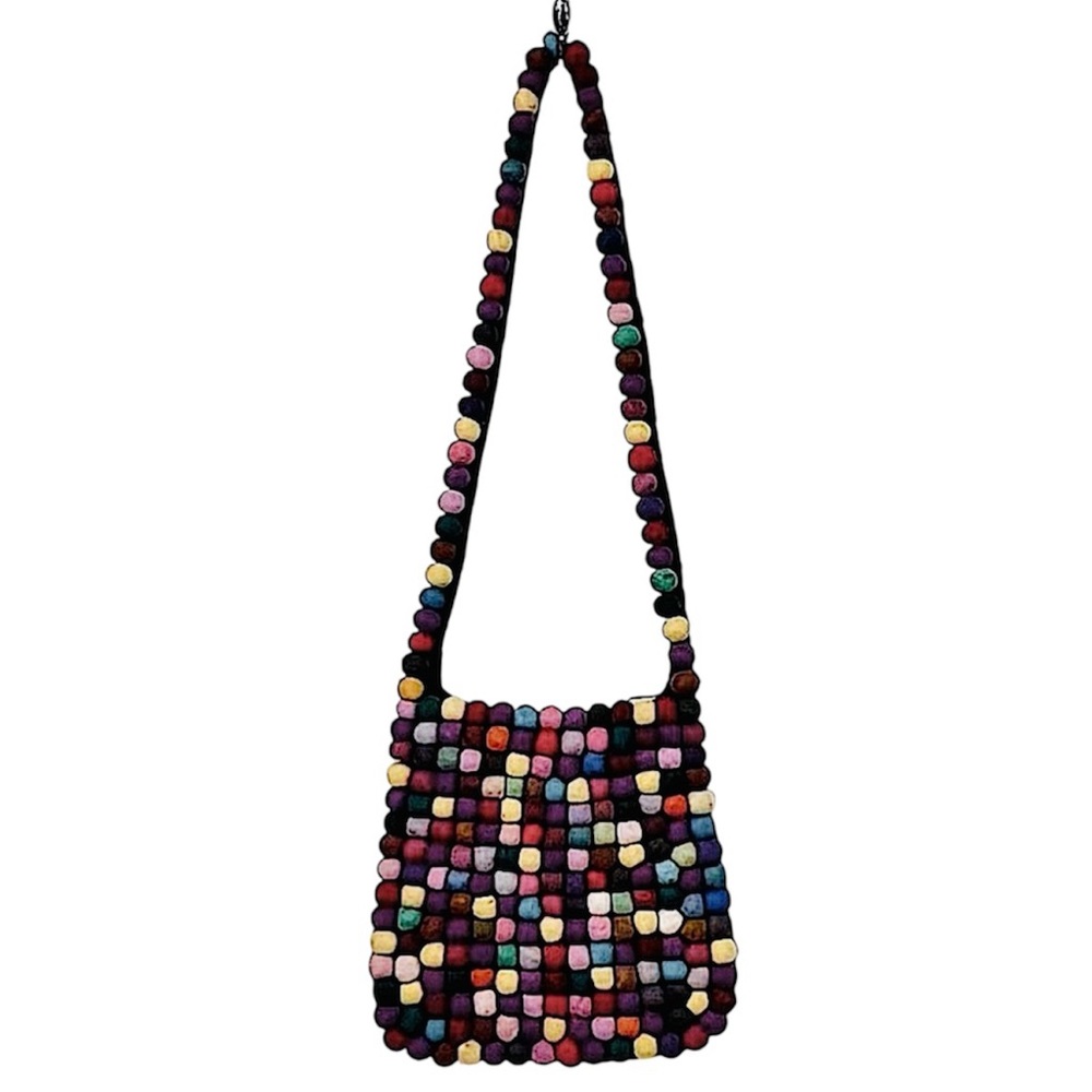 Thick Felt Fabric Multi Color Patchwork Balls Crossbody Bag Purse